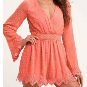 Lulu’s Meadowlake Swiss Dot Lace Trim Bell-Sleeve Romper